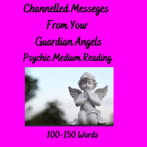 A picture of a statue with the words channelled messages from your guardian angels psychic medium reading.