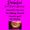 A woman with pink lips and text that reads " peekaboo ! short psychic readings. When will i have love, sex, intimacy, passion