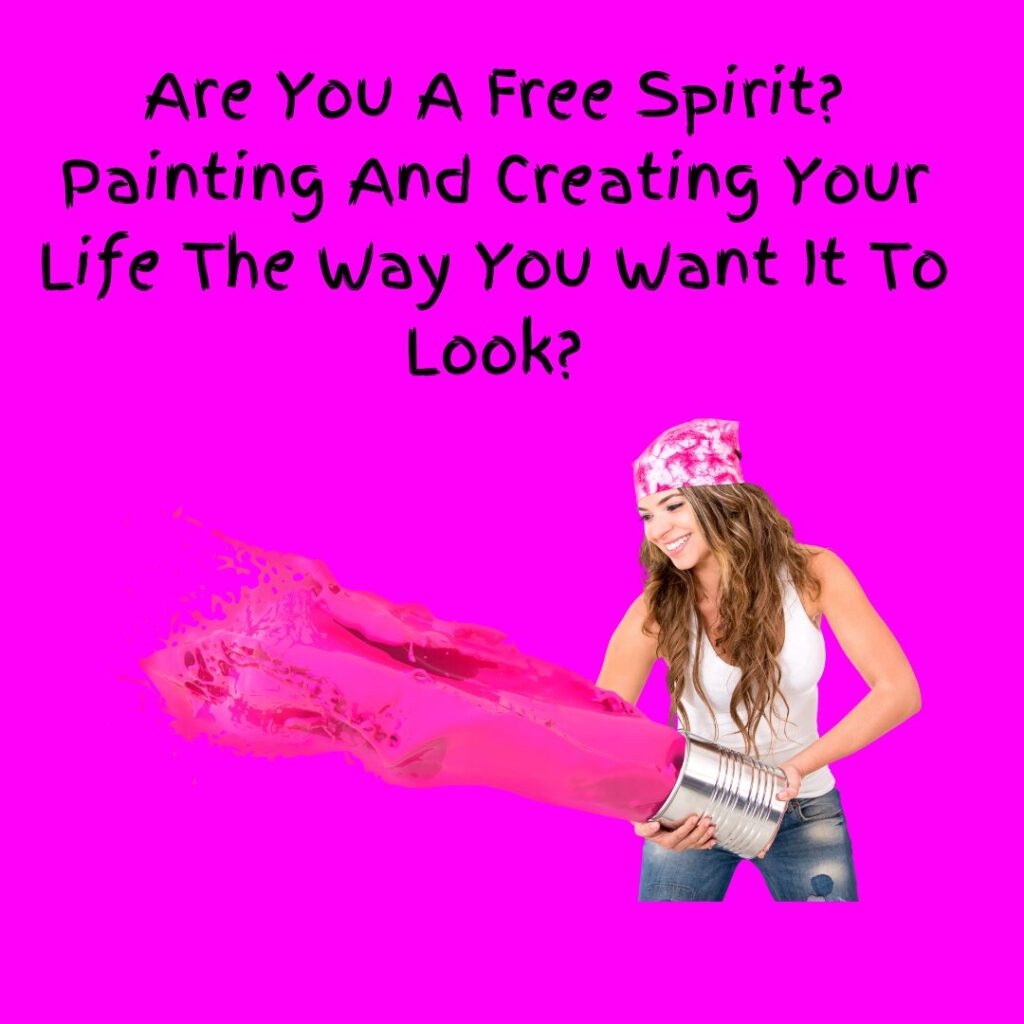 Hot Pink Background with a woman shooting pink paint into the air. She is a Free Spirit