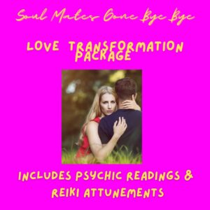 Soul Mate Gone Bye Bye Love Transformation Package is a love psychic reading package that includes psychic love readings, soul mate psychic readings, and Reiki Attunements