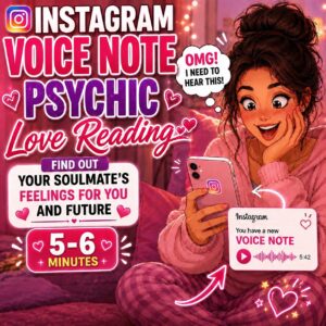 Pink Background. Excited woman dressed in pink excited to receive her Instagram voice note psychic love reading of 5-6 minutes