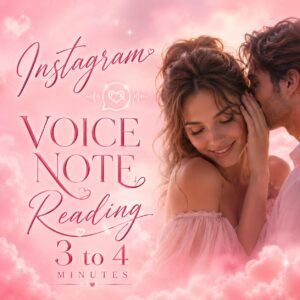 Instagram Voice Note Psychic Love Reading. Soft pink background with a man and woman holding each other