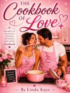 A man and w woman romantic and cooking all in pink. The Cookbook Of Love + is an ebook designed for those wanting to manifest their soul mate with sexy spicy afffirmations and more