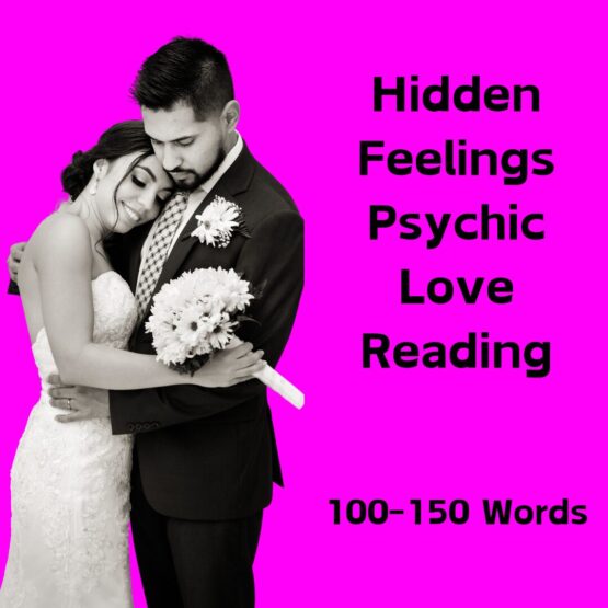 Hot Pink background with a couple holding each other. Hidden Feelings Psychic Love Reading