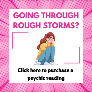 A woman appearing to be crying. Title says "Going Through Rough Storms. Click here to purchase a psychic readiing