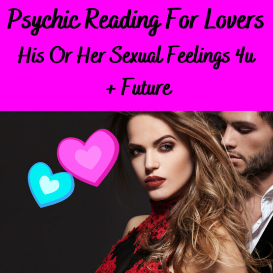 Sexual and romantic Feelings Psychic reading. Hot pink background with a man and woman holding each other.